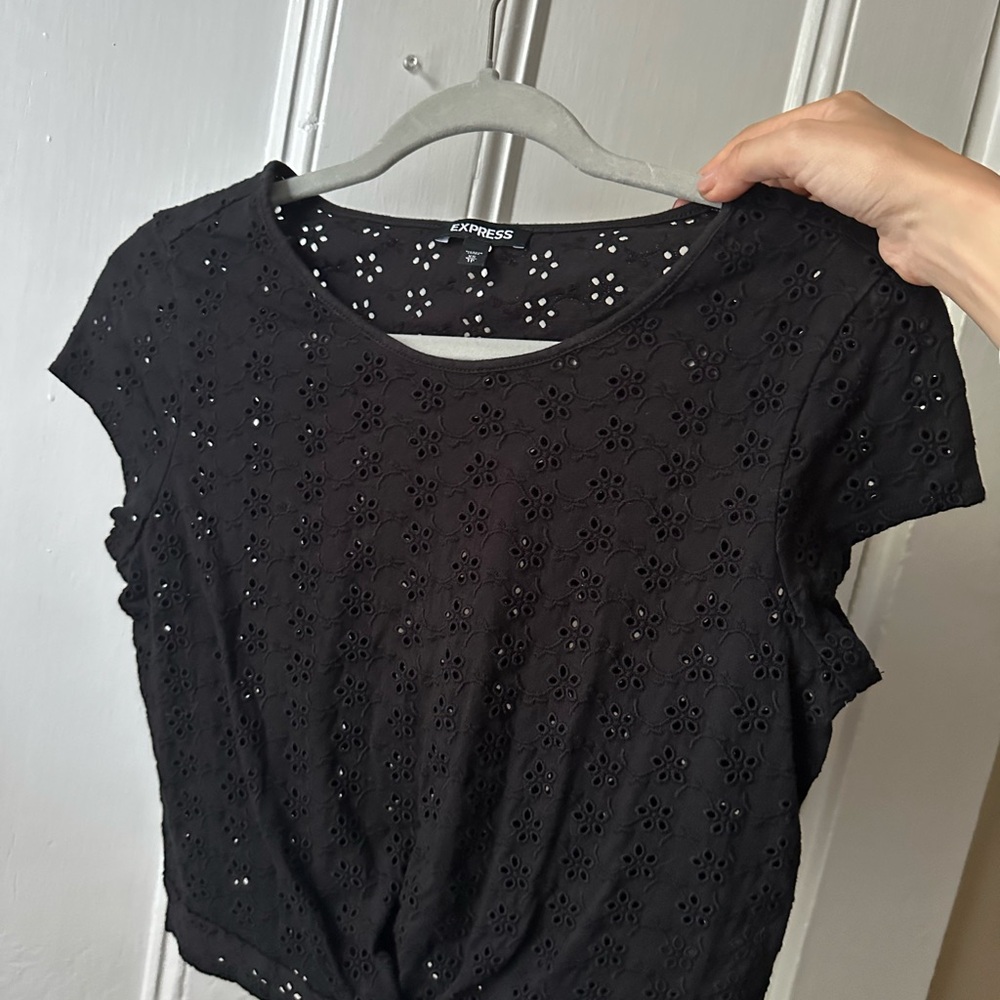 Express Black Crop Cut Out Blouse